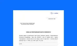 Formularz zgody na przetwarzanie danych osobowych, zawierający klauzulę CV i dane do uzupełnienia.