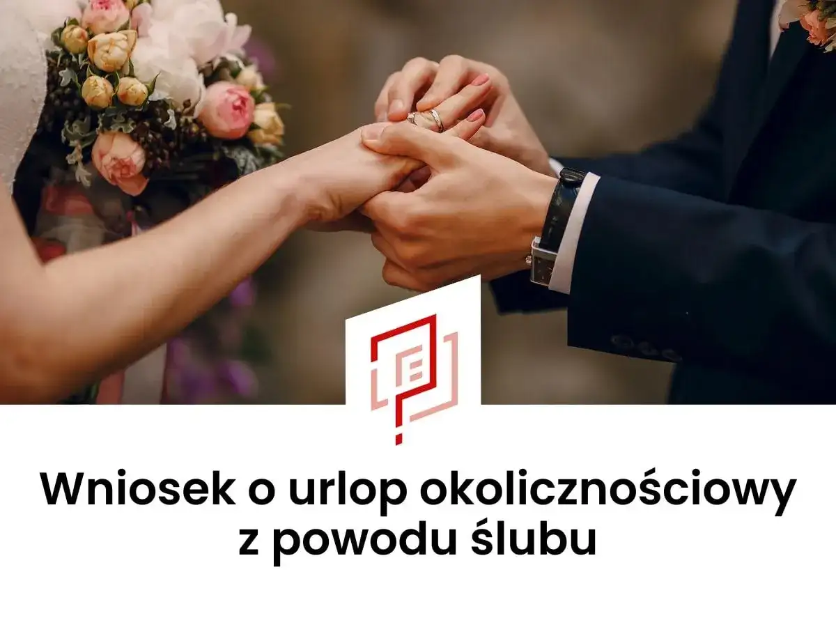 Pan młody zakłada obrączkę na palec panny młodej. Wniosek o urlop okolicznościowy z powodu ślubu.
